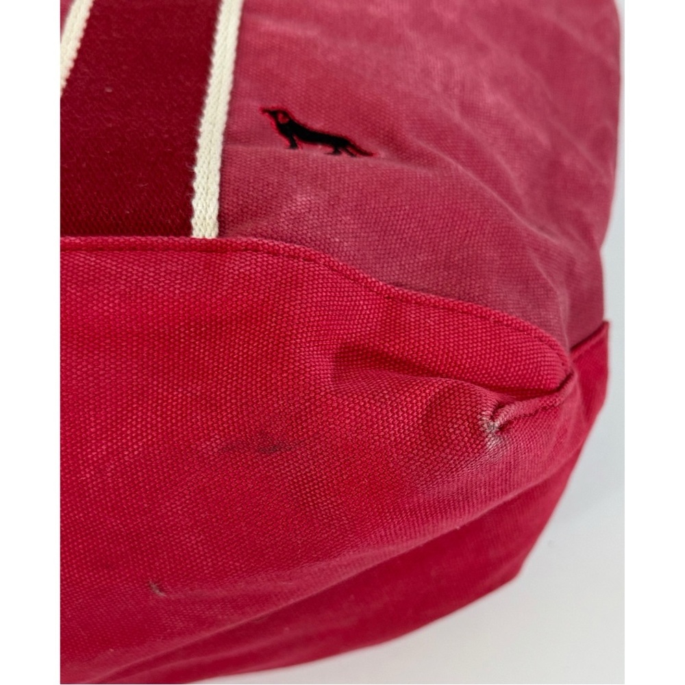 L.L. Bean Vintage Boat Tote Bag Embroidered Black Dog Canvas & Leather Light Red - Picture 11 of 15